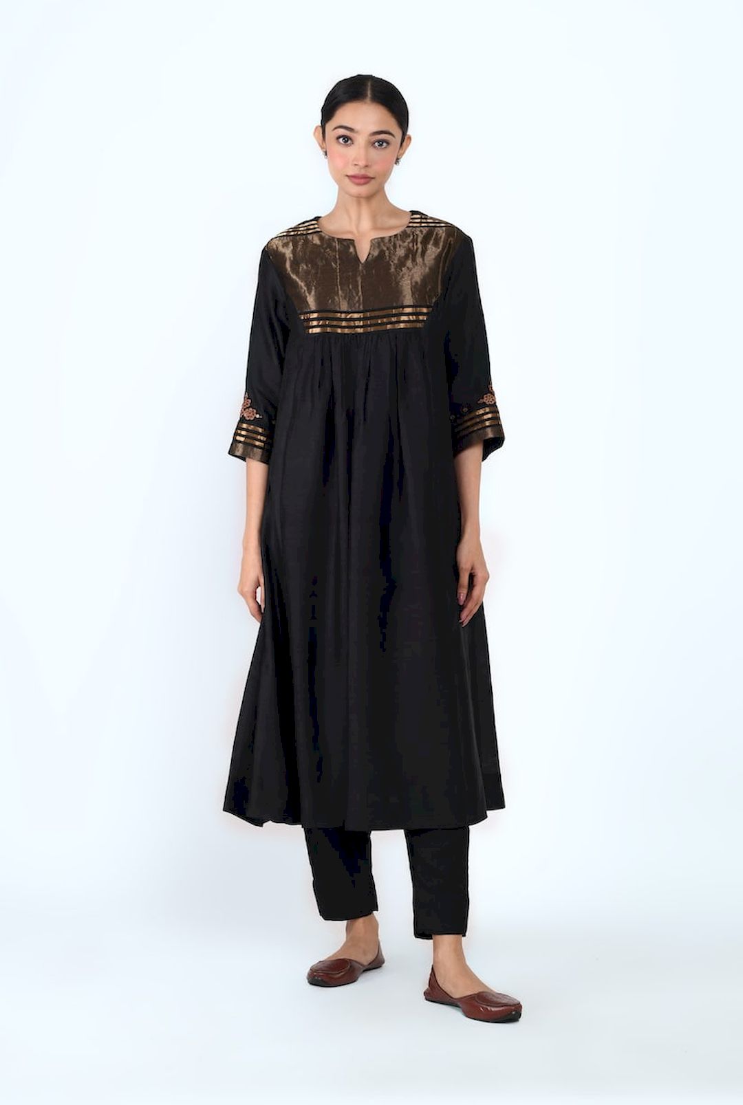 Princess Yoke Gather Kurta (Black) - Prashant Chouhan