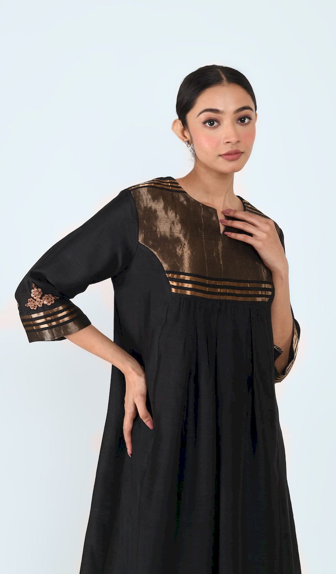 Princess Yoke Gather Kurta (Black) - Prashant Chouhan