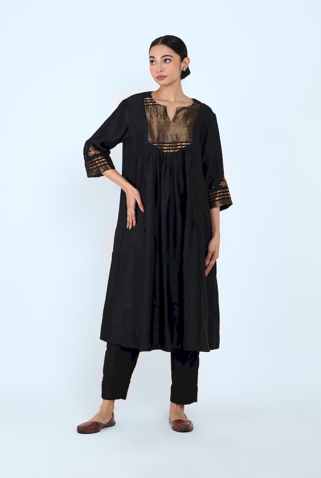Square Yoke Gather Kurta (Black) - Prashant Chouhan