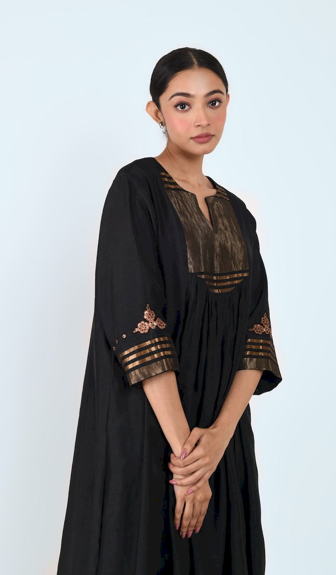 Square Yoke Gather Kurta (Black) - Prashant Chouhan