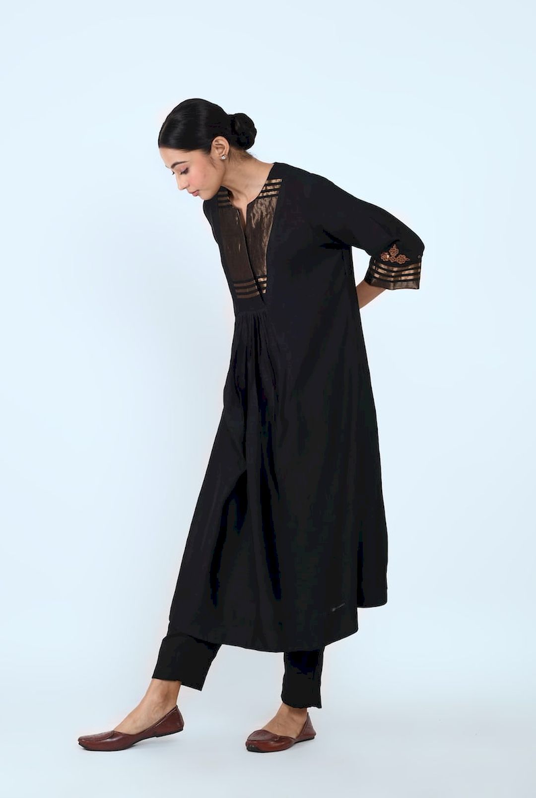Overlap Yoke Gather Kurta (Black) - Prashant Chouhan