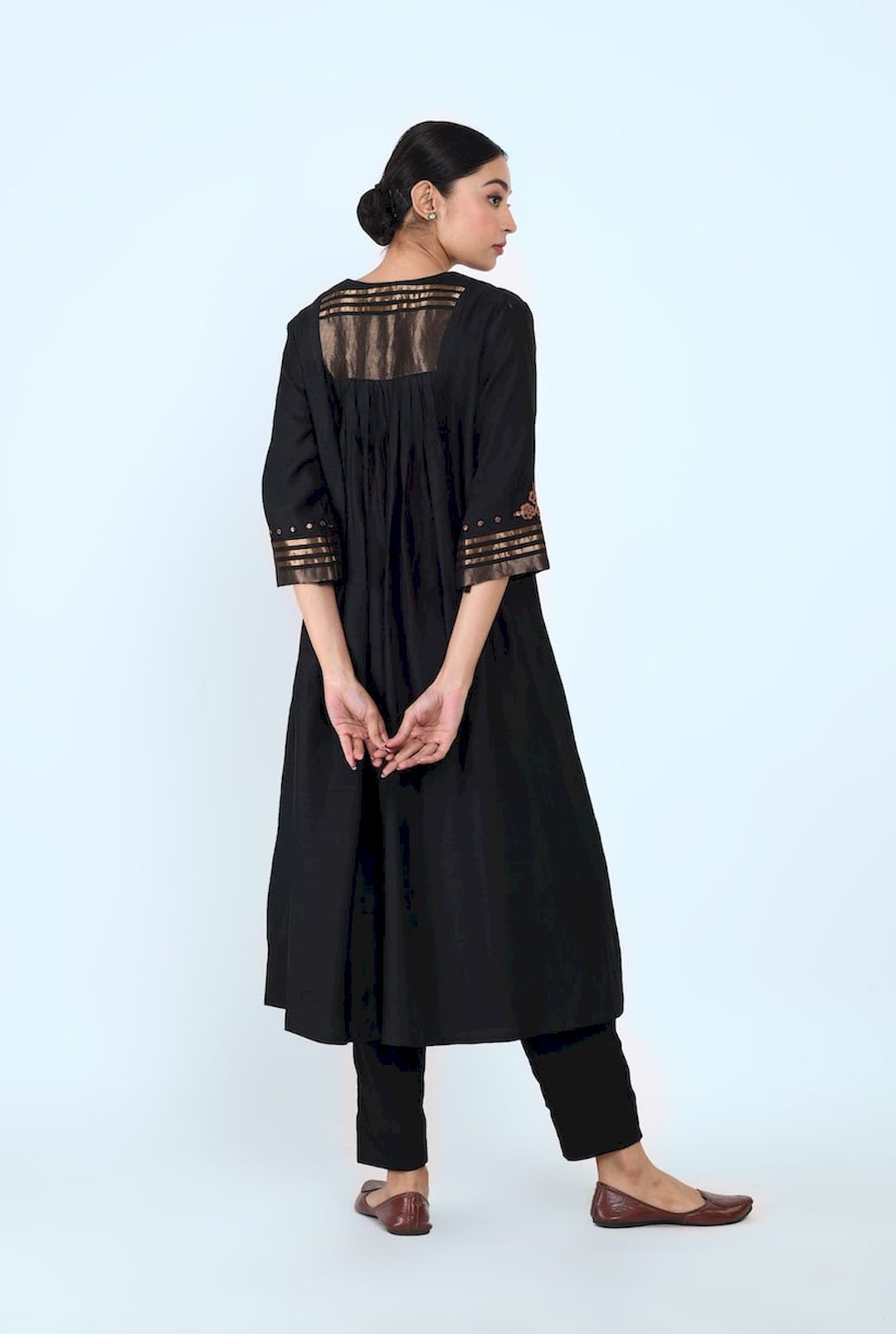 Overlap Yoke Gather Kurta (Black) - Prashant Chouhan