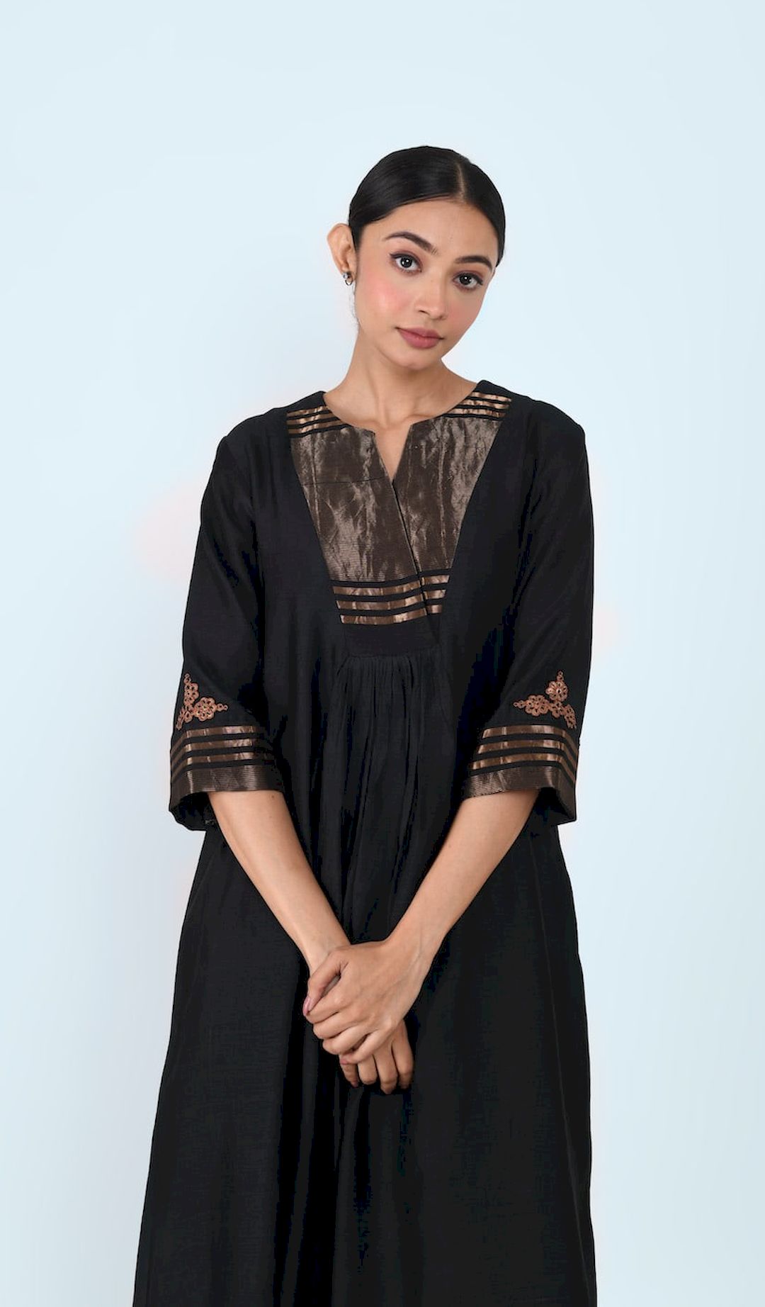Overlap Yoke Gather Kurta (Black) - Prashant Chouhan