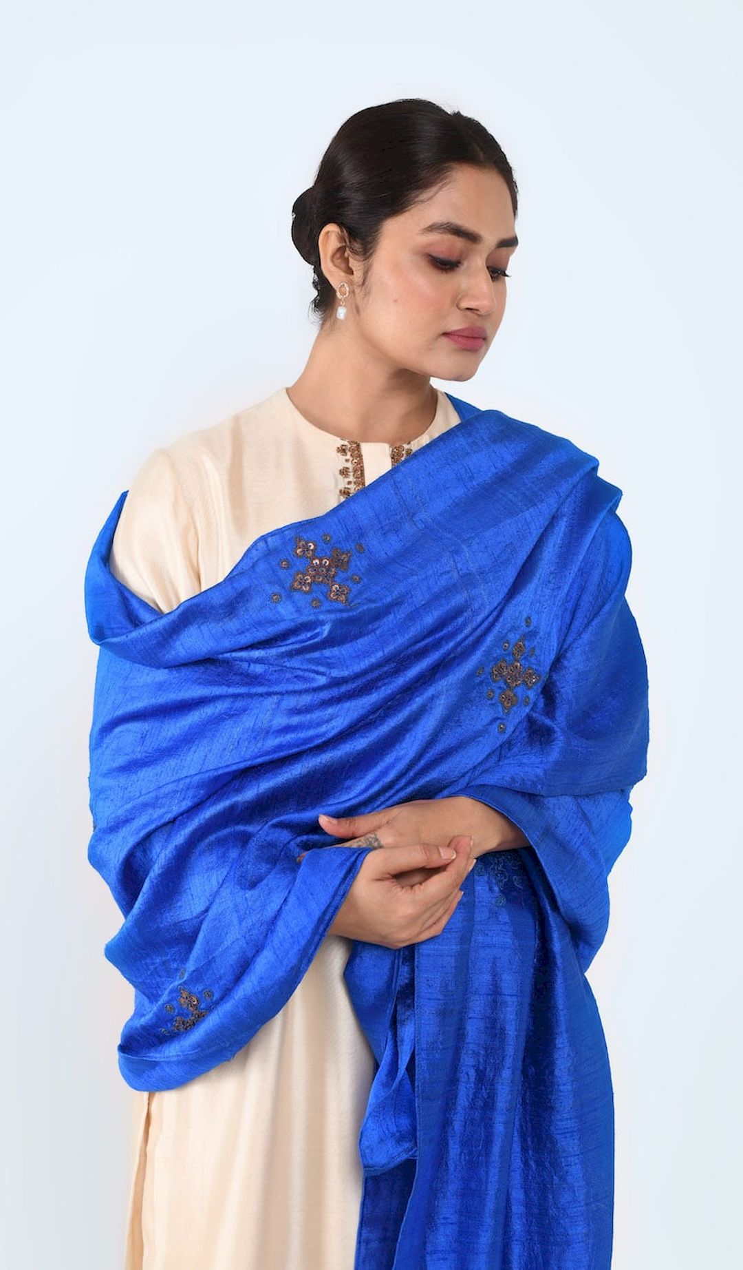 Royal Blue Dupatta With Hand Embroidery Bootas - Prashant Chouhan