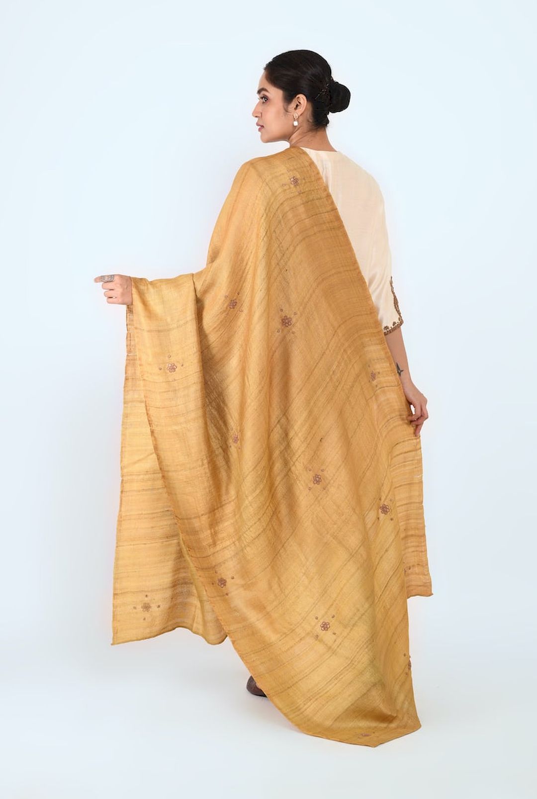 Mustard Dupatta With Hand Embroidery - Prashant Chouhan