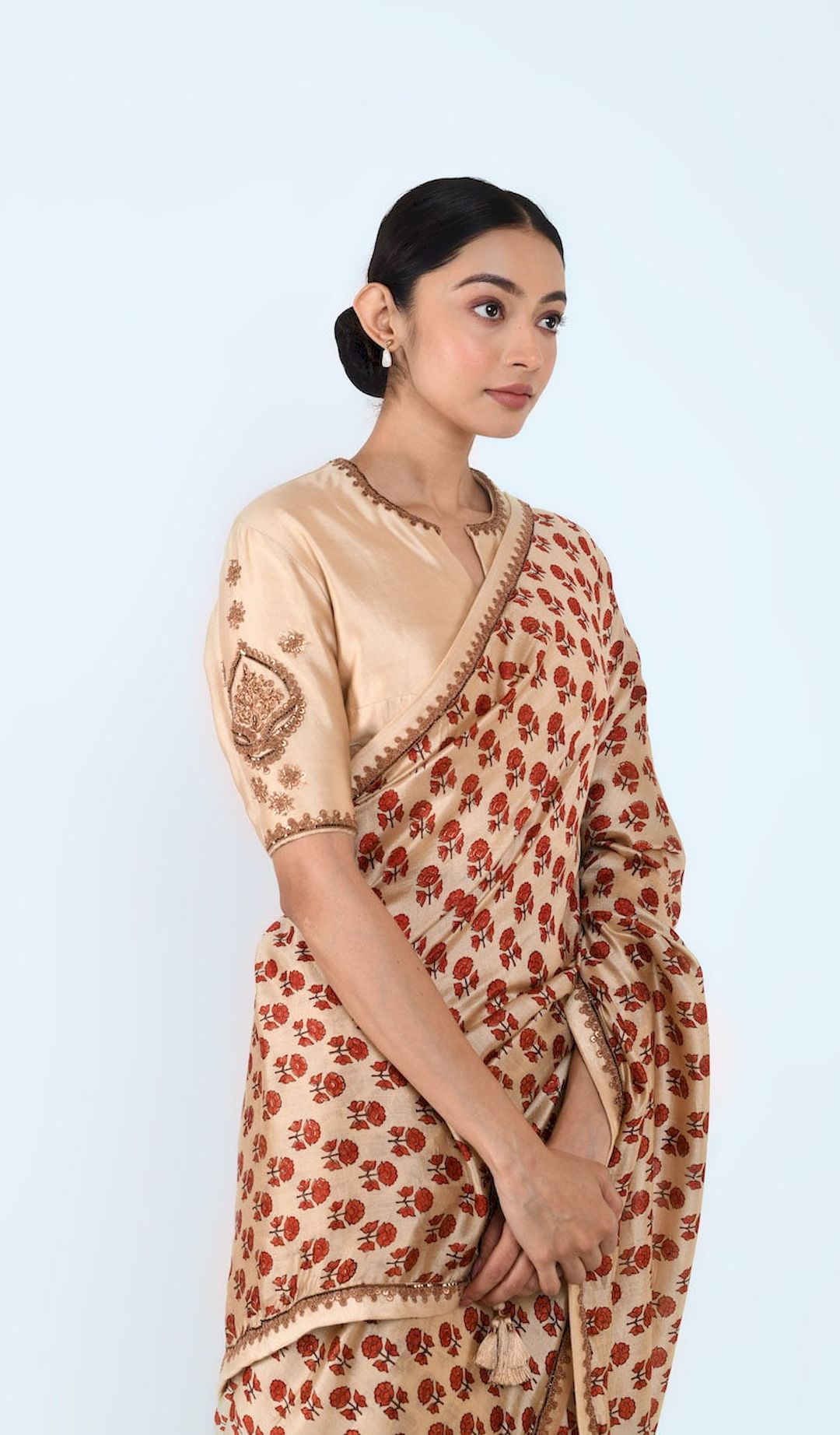 Printed Silk Sari With Blouse. (Beige Printed) - Prashant Chouhan