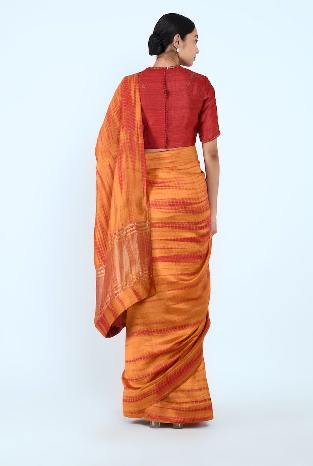 Tie And Dye Silk Sari (Orange/Maroon) - Prashant Chouhan