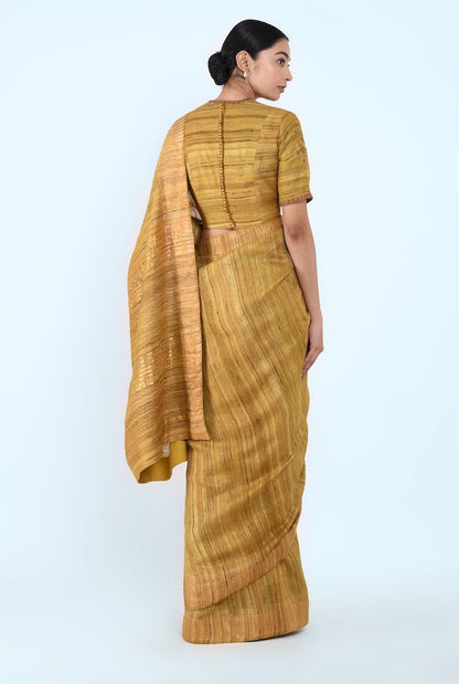  Ghicha Silk Sari With Blouse (Mustard) - Prashant Chouhan