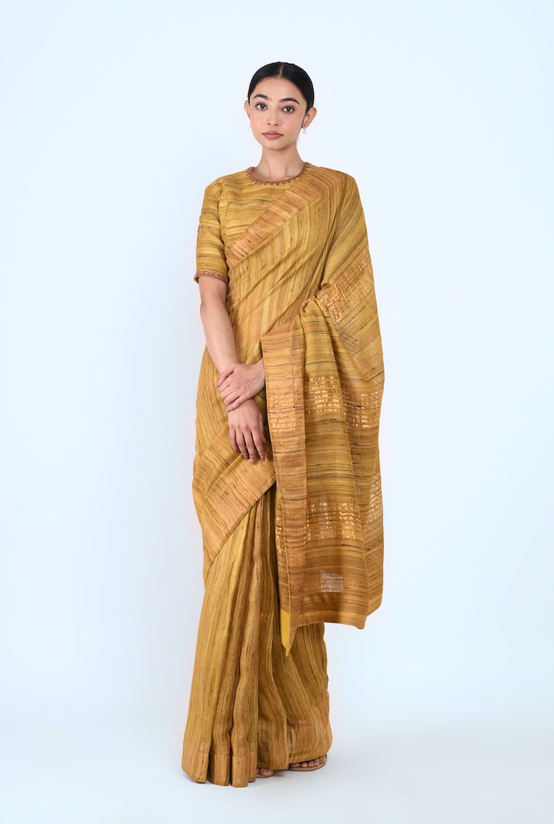 Ghicha Silk Sari With Blouse (Mustard) - Prashant Chouhan
