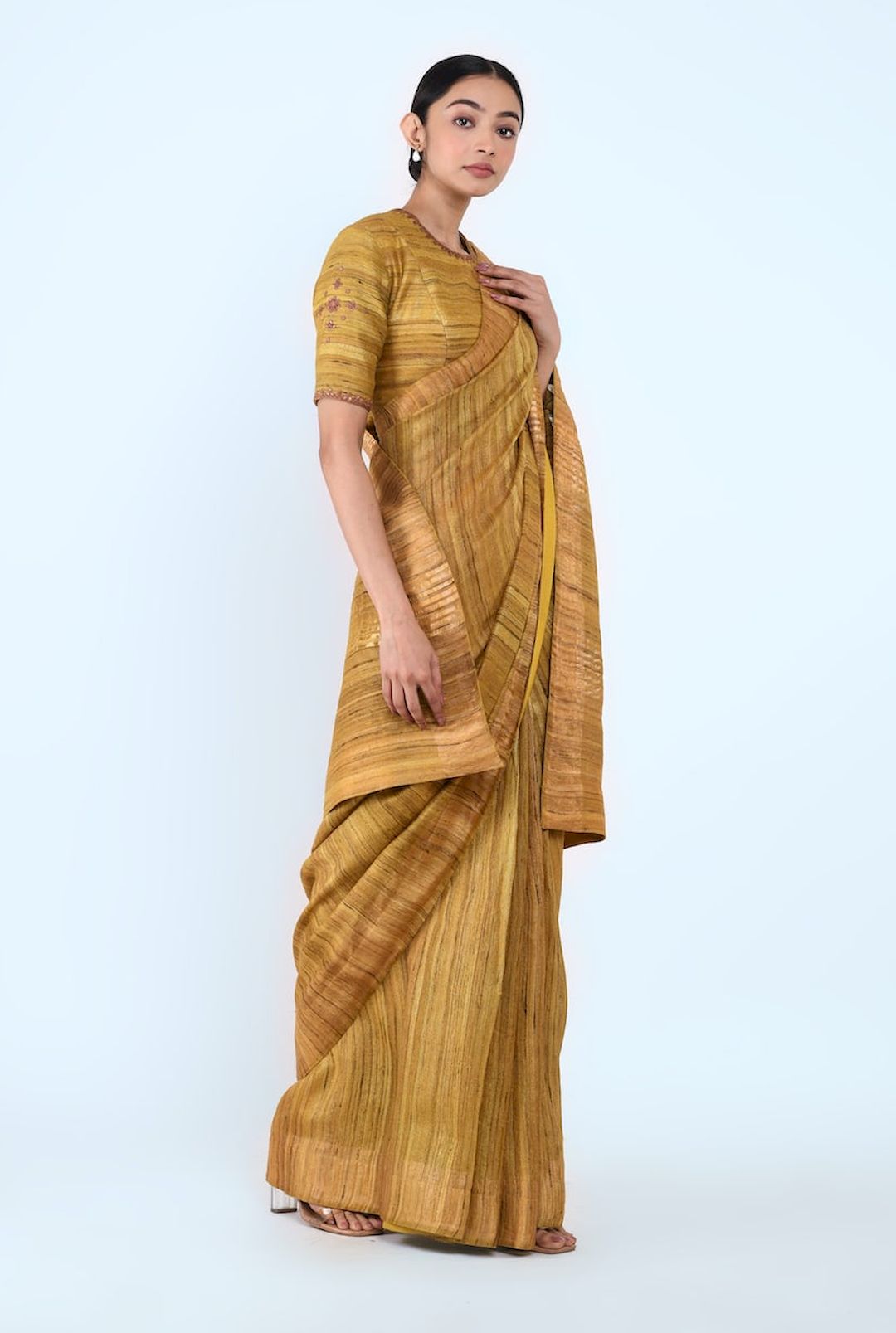 Ghicha Silk Sari With Blouse (Mustard) - Prashant Chouhan
