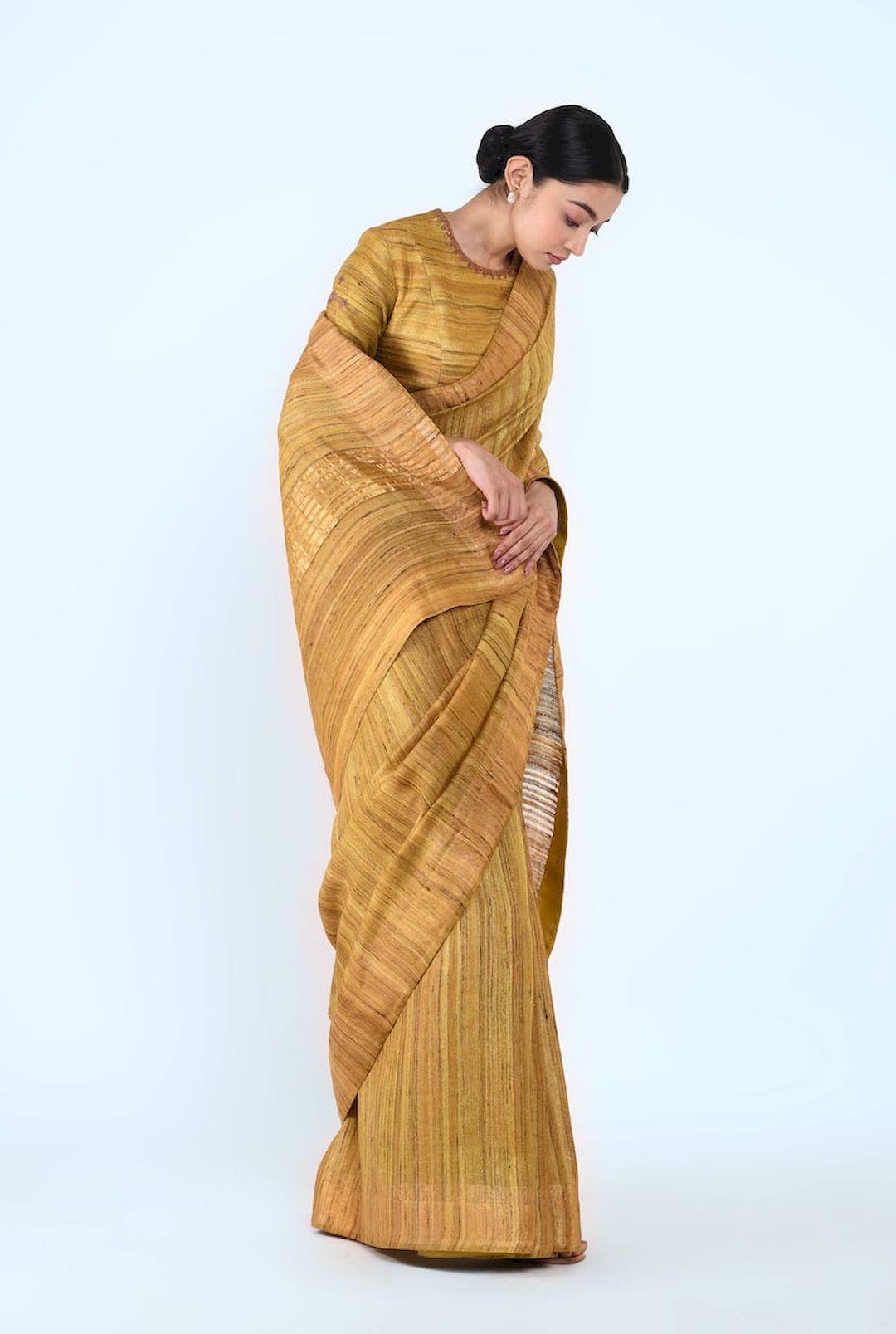 Ghicha Silk Sari With Blouse (Mustard) - Prashant Chouhan