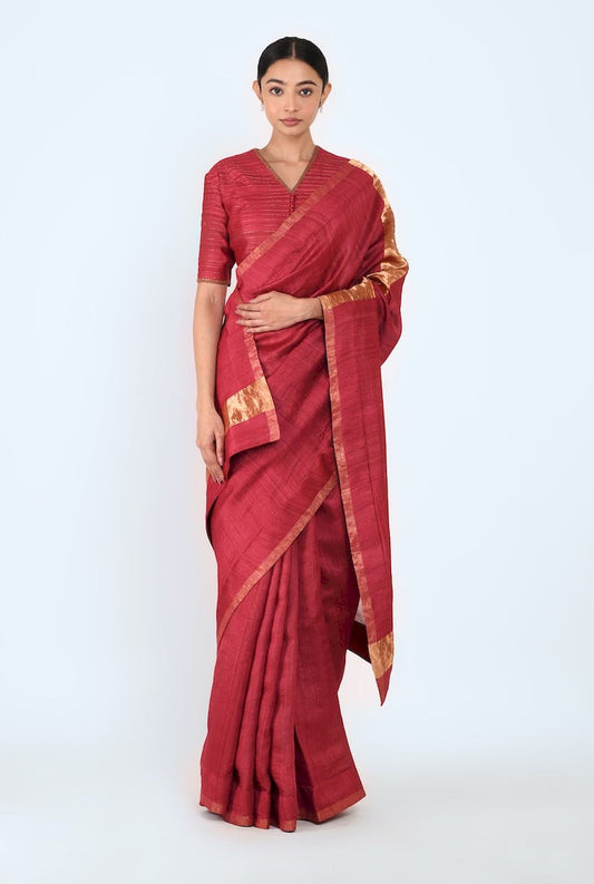 Tussar Silk Sari With Blouse (Maroon) - Prashant Chouhan