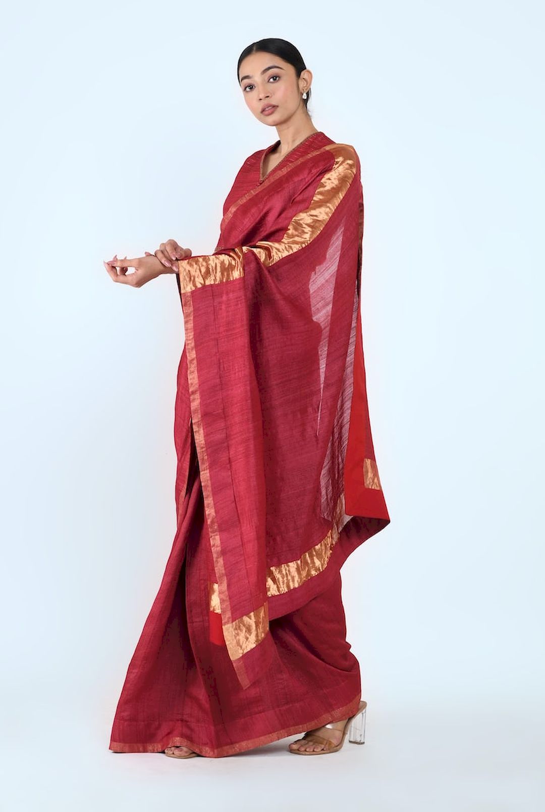 Tussar Silk Sari With Blouse (Maroon) - Prashant Chouhan