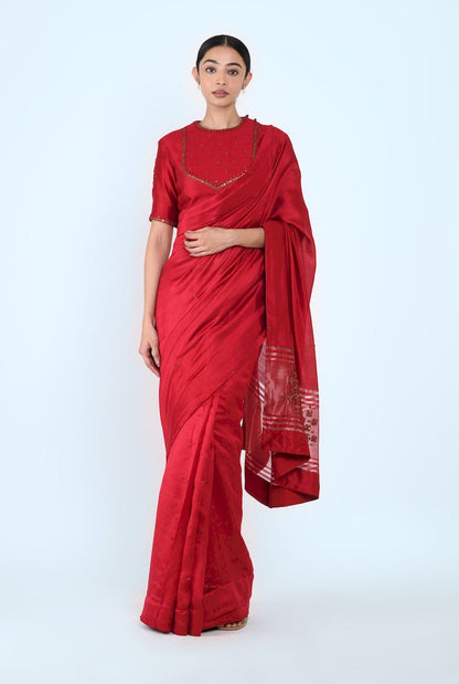 Silk Sari With Blouse (Maroon) - Prashant Chouhan