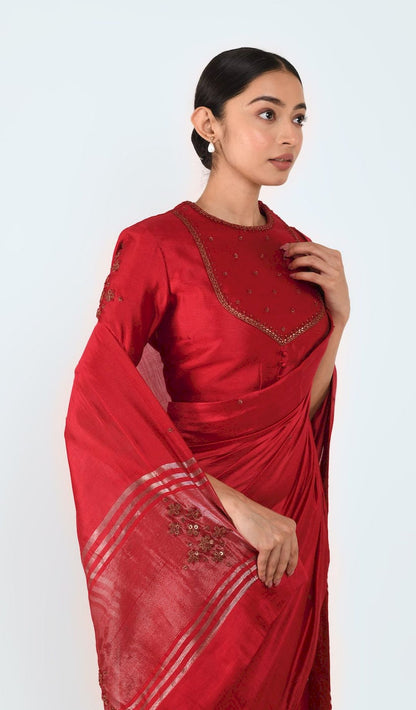 Silk Sari With Blouse (Maroon) - Prashant Chouhan