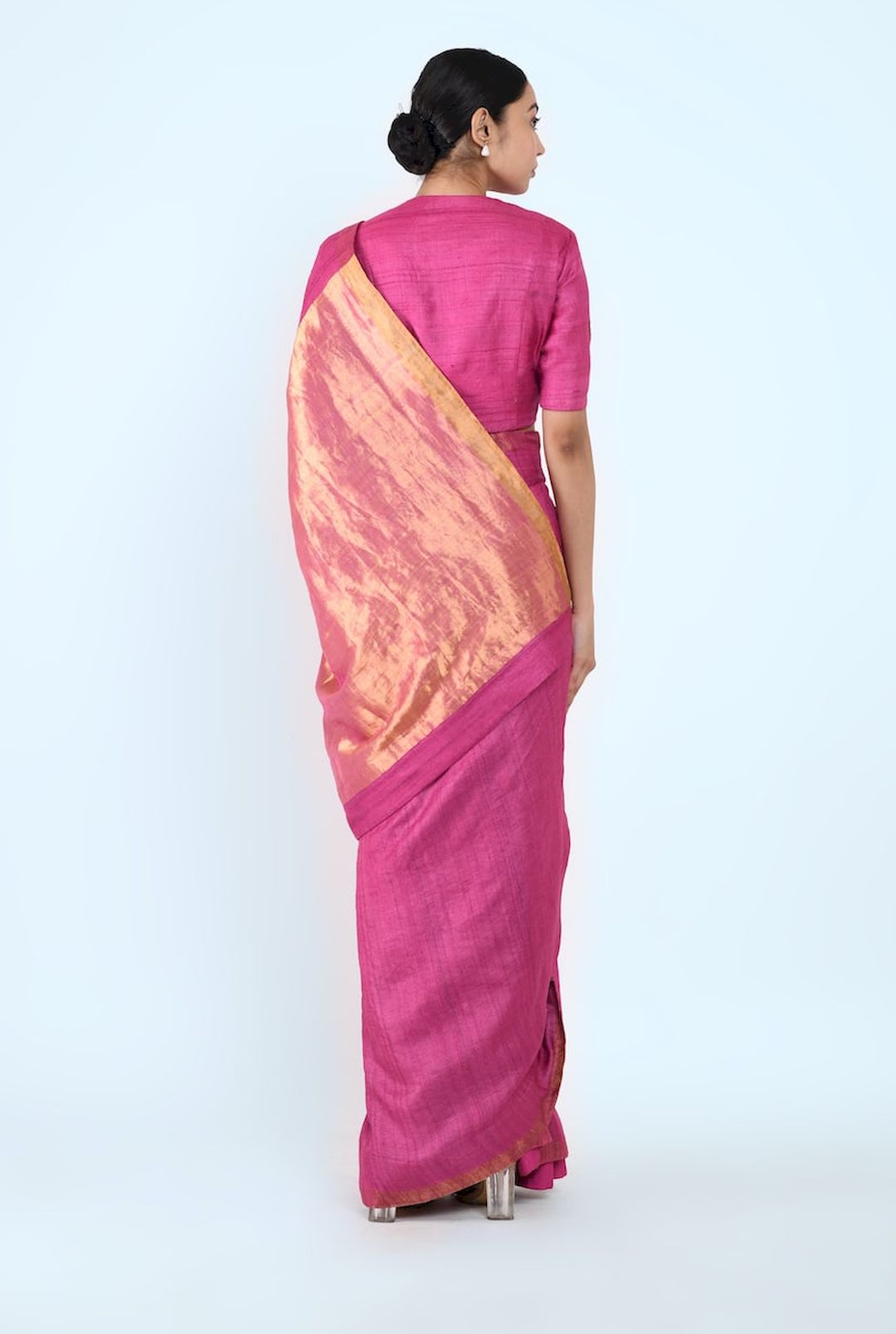 Tussar Silk Sari With Blouse (Rani Pink) - Prashant Chouhan
