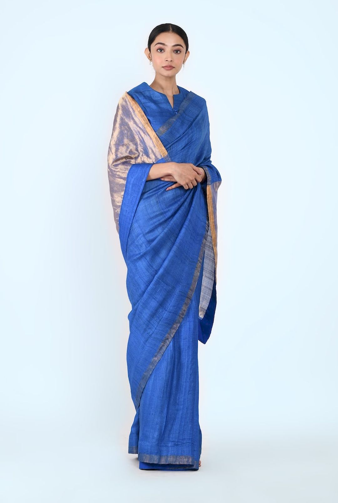 Tussar Silk Sari With Blouse (Royal Blue) - Prashant Chouhan