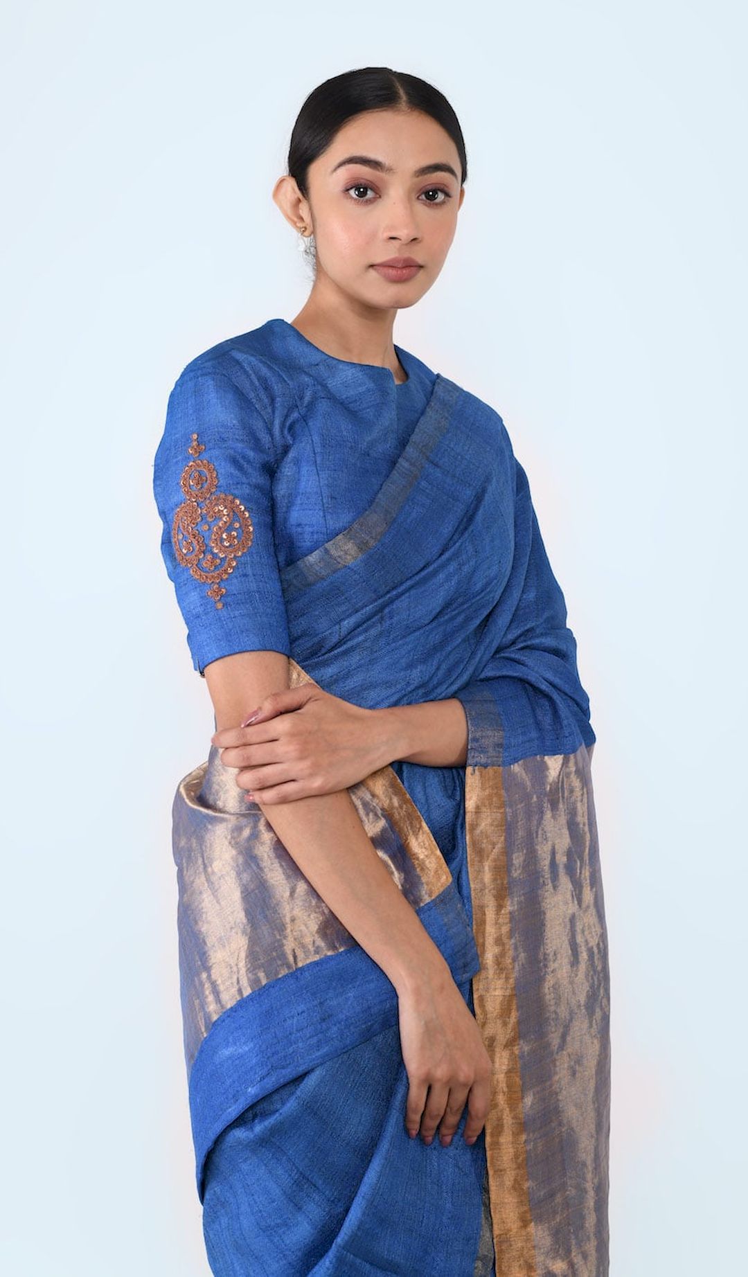 Tussar Silk Sari With Blouse (Royal Blue) - Prashant Chouhan