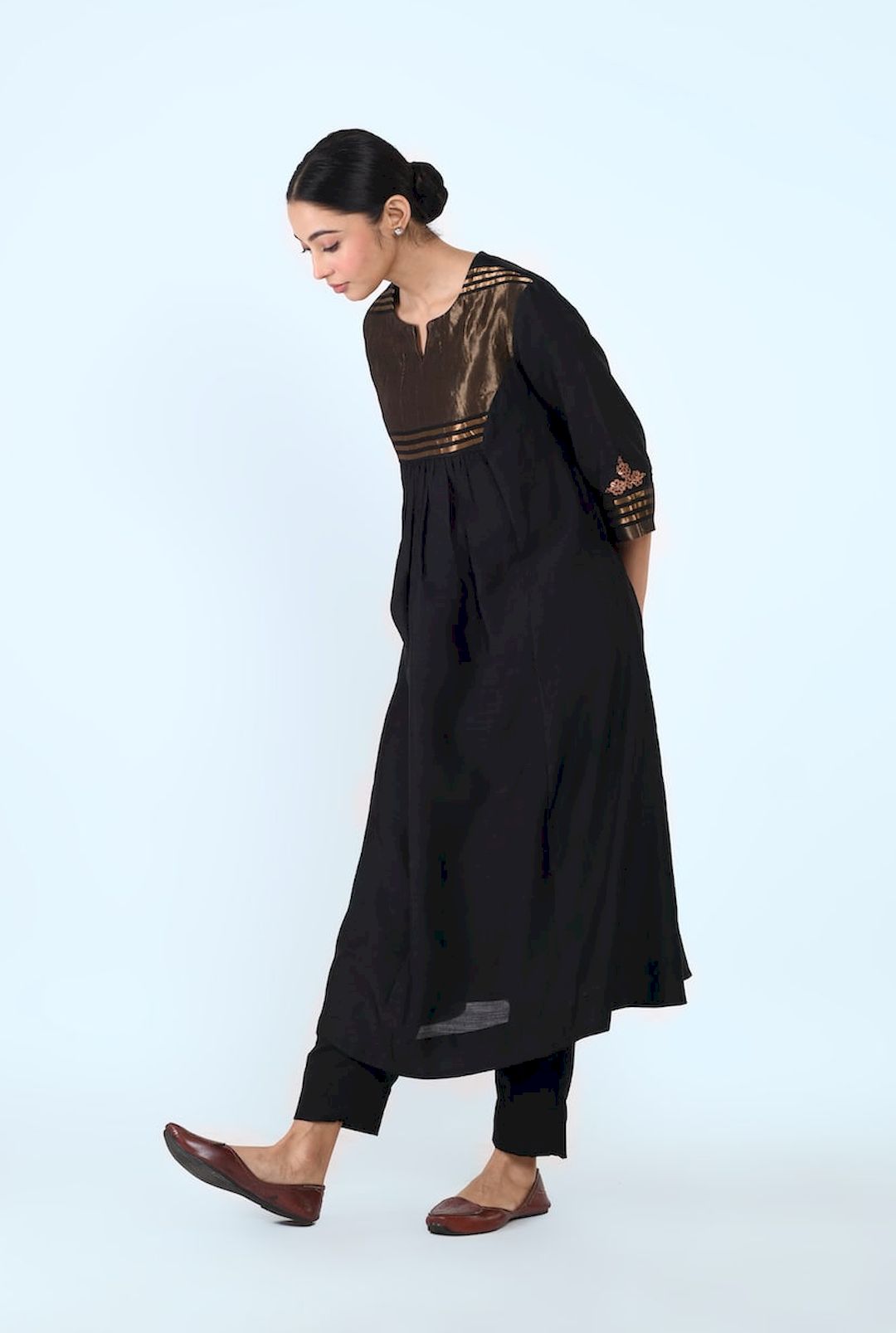 Princess Yoke Gather Kurta (Black) - Prashant Chouhan