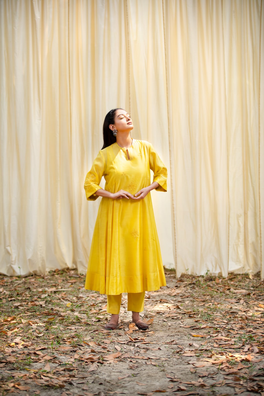 Kalidar Kurta With Pants (Yellow) - Prashant Chouhan